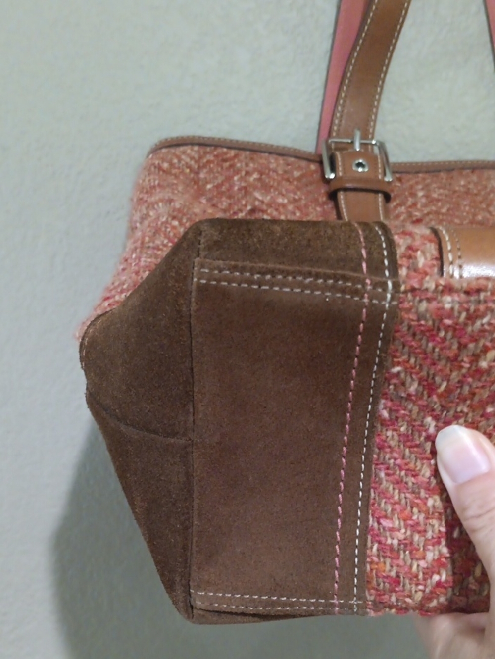 Coach Herringbone Tweed Suede Leather Bag - Picture 8 of 16